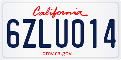 CA license plate 6ZLU014