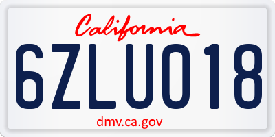 CA license plate 6ZLU018