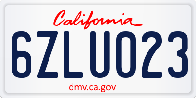 CA license plate 6ZLU023