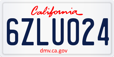 CA license plate 6ZLU024