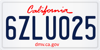 CA license plate 6ZLU025