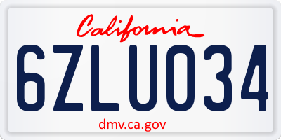 CA license plate 6ZLU034