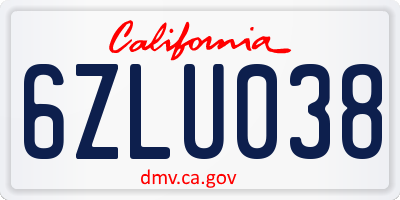 CA license plate 6ZLU038