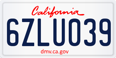 CA license plate 6ZLU039
