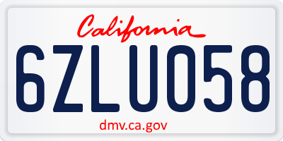 CA license plate 6ZLU058