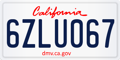 CA license plate 6ZLU067