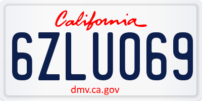 CA license plate 6ZLU069