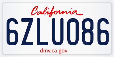 CA license plate 6ZLU086