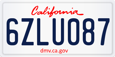 CA license plate 6ZLU087