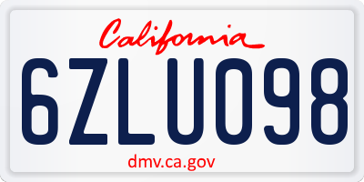 CA license plate 6ZLU098