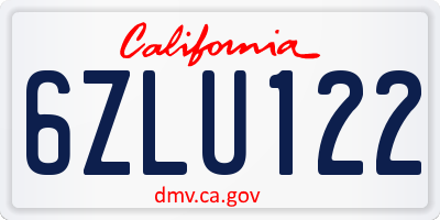 CA license plate 6ZLU122