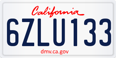 CA license plate 6ZLU133