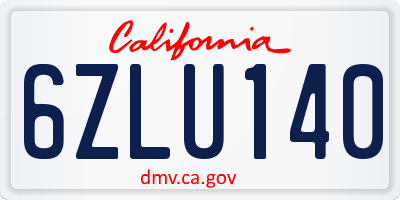 CA license plate 6ZLU140