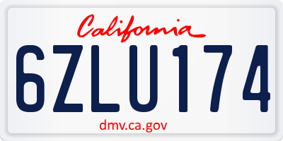 CA license plate 6ZLU174