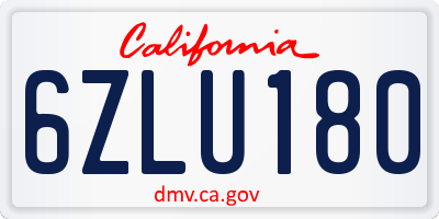 CA license plate 6ZLU180