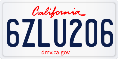 CA license plate 6ZLU206