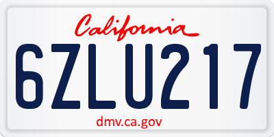 CA license plate 6ZLU217