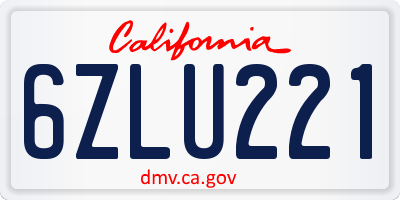 CA license plate 6ZLU221