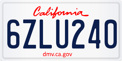 CA license plate 6ZLU240