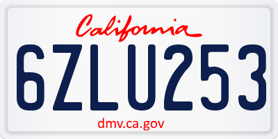 CA license plate 6ZLU253