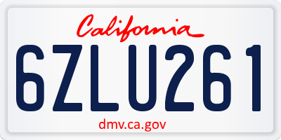 CA license plate 6ZLU261