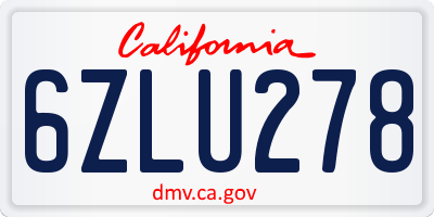 CA license plate 6ZLU278