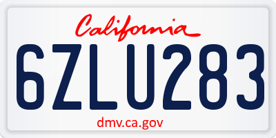 CA license plate 6ZLU283
