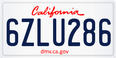 CA license plate 6ZLU286