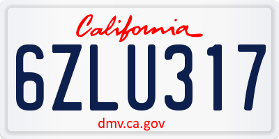 CA license plate 6ZLU317