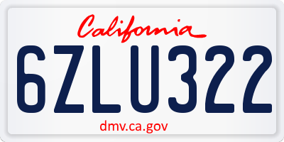 CA license plate 6ZLU322