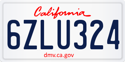 CA license plate 6ZLU324