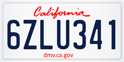 CA license plate 6ZLU341