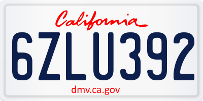 CA license plate 6ZLU392