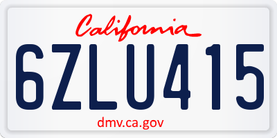 CA license plate 6ZLU415