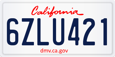 CA license plate 6ZLU421