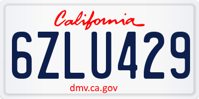 CA license plate 6ZLU429