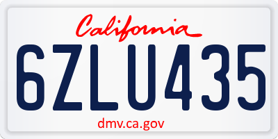 CA license plate 6ZLU435