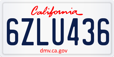 CA license plate 6ZLU436