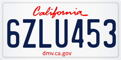 CA license plate 6ZLU453