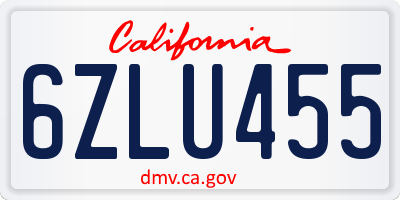 CA license plate 6ZLU455