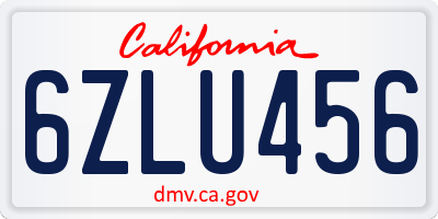 CA license plate 6ZLU456