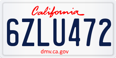 CA license plate 6ZLU472