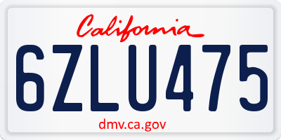 CA license plate 6ZLU475