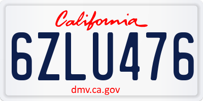 CA license plate 6ZLU476