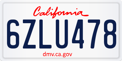 CA license plate 6ZLU478