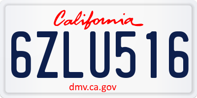 CA license plate 6ZLU516