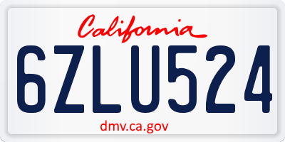CA license plate 6ZLU524