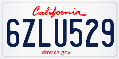 CA license plate 6ZLU529