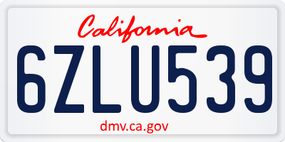 CA license plate 6ZLU539