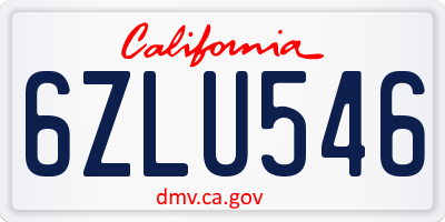 CA license plate 6ZLU546